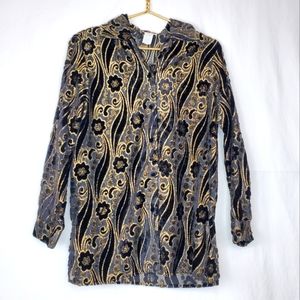 Vintage Dana Taylor Fuzzy Velvet Burnout Button Down Sheer Blouse Size: S